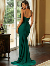 Emerald Green V-neck Backless Evening Dress
